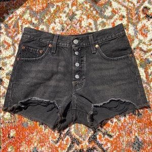 Levi’s Button Fly Distressed Black 501 Shorts